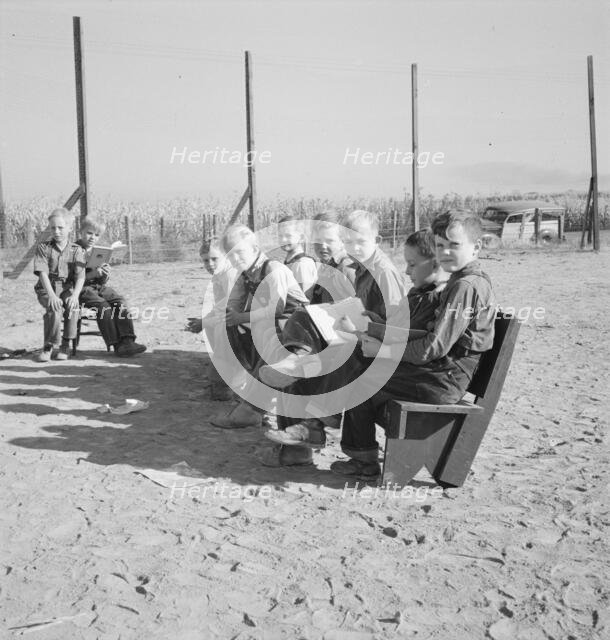 Lincoln Bench School and yard, near Ontario, Malheur County, Oregon, 1939. Creator: Dorothea Lange.