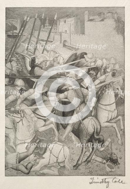Old Italian Masters: Battle of St. Ephesus against the Pagans of Sardinia, 1888-1892. Creator: Timothy Cole (American, 1852-1931).