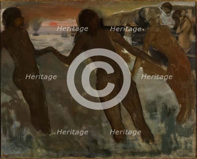 Peasant girls bathing in the sea at dusk.