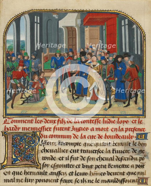 Lydia Ordering the Death of Her Sons, written 1463-1465; illuminated 1467-1472. Creators: Loyset Liedet, Pol Fruit.