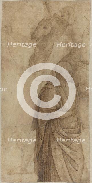Rider and Standing Draped Man, after the Antique [verso], c. 1500. Creator: Perugino.