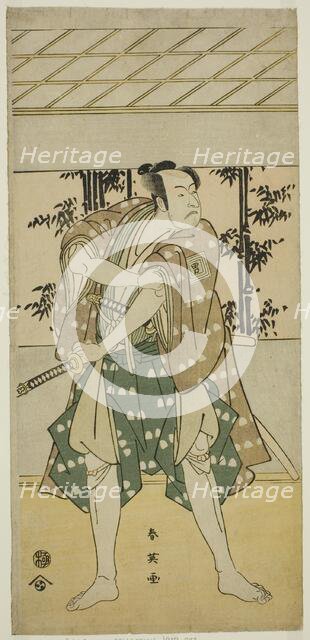 The Actor Ichikawa Omezo I as the Boatman Takihei (?) in the Play Ofunamori Ebi no..., c1792. Creator: Katsukawa Shun'ei.