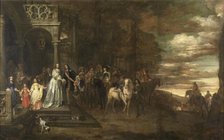 The Leavetaking of Captain Hendrik de Sandra (1619-1707), sent off by his Wife and Children, 1661. Creator: Pieter van Anraedt.