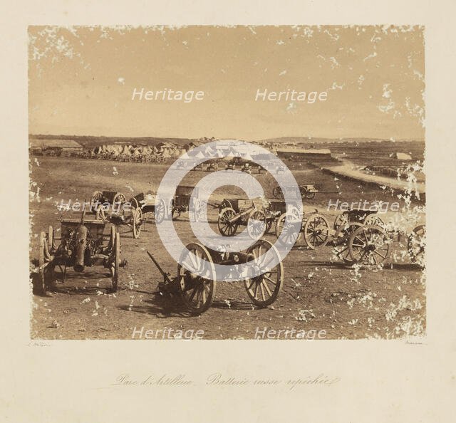 Artillery depot. Retaken Russian Battery. From: Souvenir de la Guerre de Crimee, 1855. Creator: Méhédin, Léon-Eugène (1828-1905).