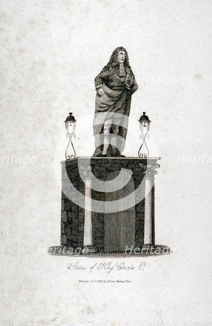Statue of King Charles II, as re-erected in Three Crown Square, London, 1817. Artist: Anon
