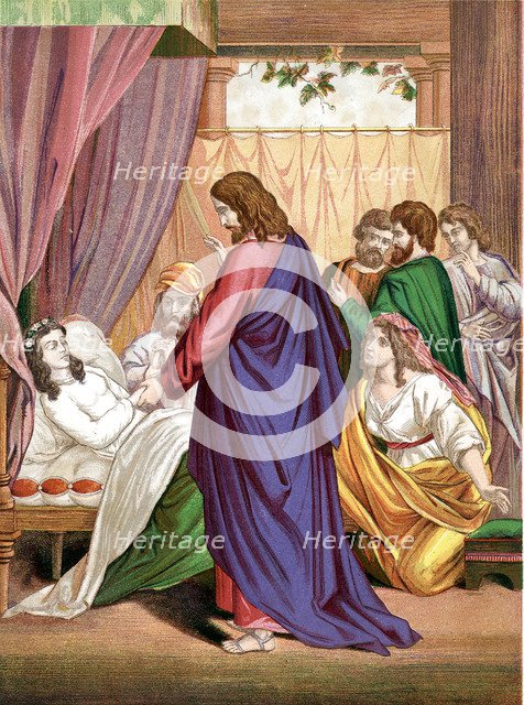 Christ raising the daughter of Jairus, governor of the Synagogue, from the dead, mid 19th century. Artist: Unknown
