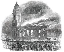 Fire in All Saints' Church, at Manchester, 1850. Creator: Unknown.