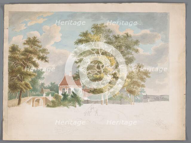 View of a house between trees on a country road, 1700-1799. Creator: Anon.
