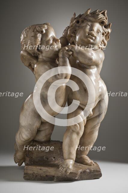 Winged Female Genius Crowning a Putto with a Laurel Wreath (image 1 of 5), 1712. Creator: Paul Heerman.