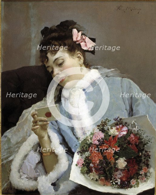 Birthday Card' Oil by Raimundo de Madrazo, 1890.