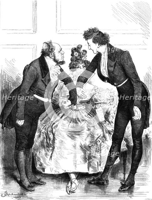 A Domestic Drama - Act I. - The Choice (between Worth and Wealth) drawn By F. Barnard, 1880. Creator: Joseph Swain.