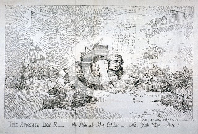'The apostate Jack R - the political rat catcher - NB. Rats taken alive!', 1784.                     Artist: Thomas Rowlandson