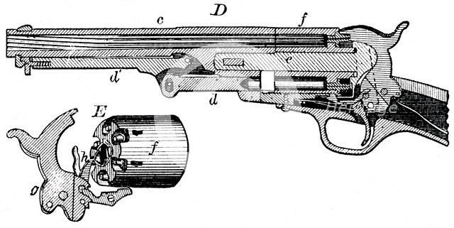 Sectional view of the Colt revolver, c1880. Artist: Unknown