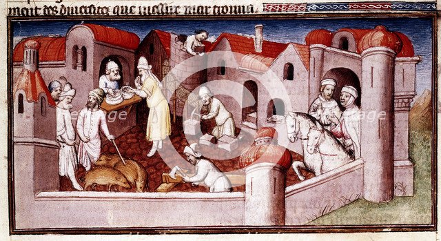 Scene from Marco Polo's "Book of Marvels...", early 15th century. Creator: Boucicaut Master.