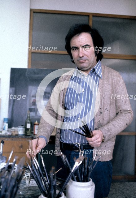 Cristobal Toral (1940 -) Spanish Painter in his study in Madrid, photo of 1987.