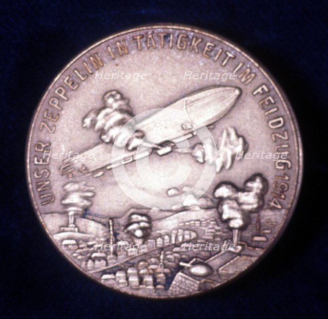 Zeppelin airship in action during World War I, 1914. Artist: Unknown