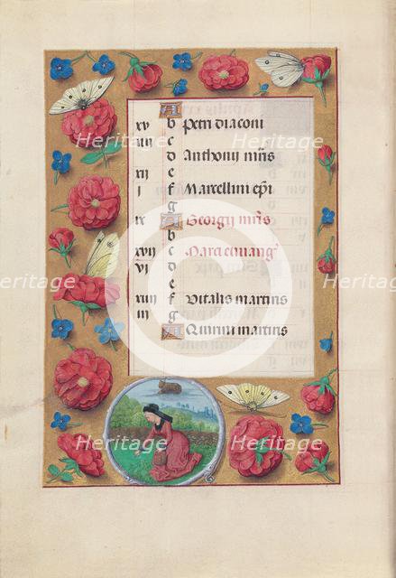 Hours of Queen Isabella the Catholic, Queen of Spain: Fol. 5v, April, c. 1500. Creator: Master of the First Prayerbook of Maximillian (Flemish, c. 1444-1519); Associates, and.