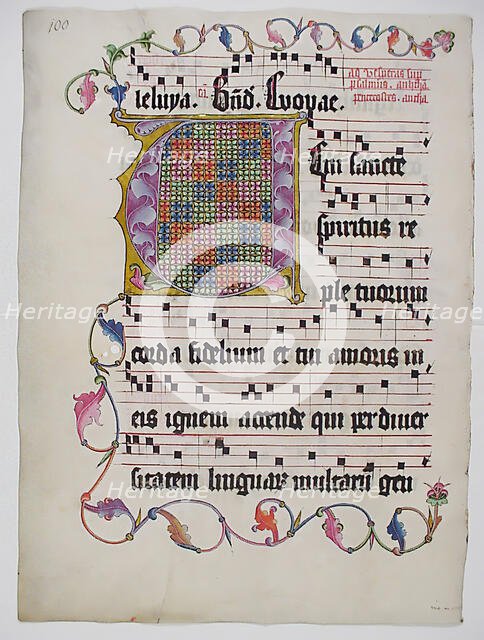 Manuscript Leaf with Initial V, from an Antiphonary, German, second quarter 15th century. Creator: Unknown.