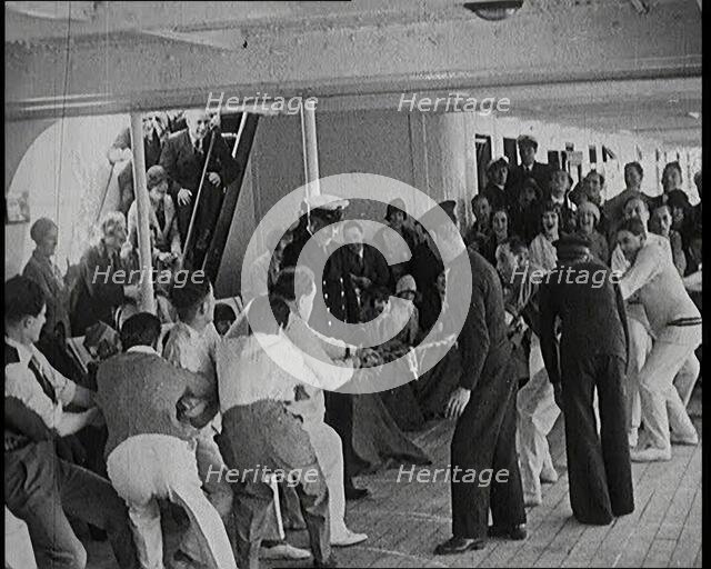 Passengers on a Liner Having a Tug-of-War Competition, 1920s. Creator: British Pathe Ltd.