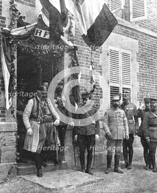 'Le roi du Montenegro sortant du quartier general du general Gouraud', 1916. Creator: Unknown.