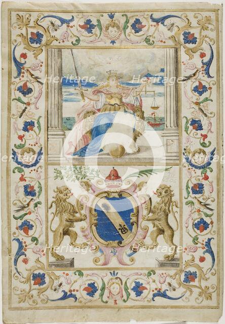 Figure of Justice and Shield with Lions Rampant, n.d. Creator: Unknown.