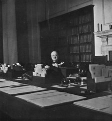 Winston Churchill in the Cabinet Room of 10 Downing Street', c1940s, (1945). Artist: Unknown.