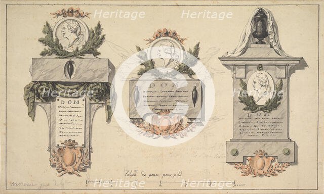 Three Designs for a Funerary Monument or Epitaph, ca. 1770-90. Creator: Jean-Michel Moreau.