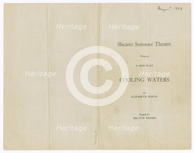 Programme for Shearer Summer Theatre's production of Cooling Waters, 1948. Creator: Unknown.