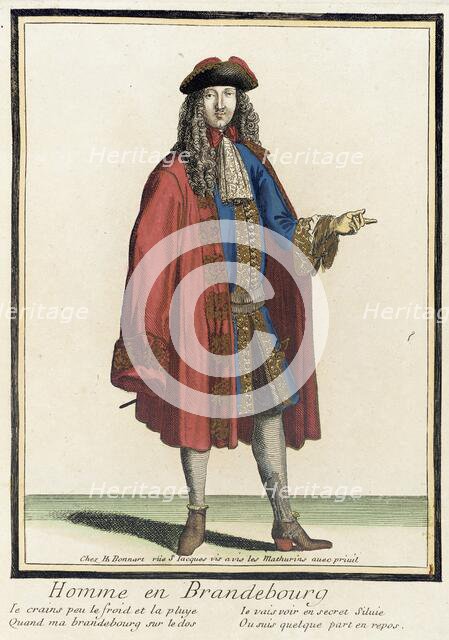 Recueil des modes de la cour de France, 'Homme en Brandebourg', Bound 1703-1704. Creator: Henri Bonnart.