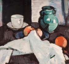 Still Life with Bowl of Fruit, Jug, Cup and Saucer, 1927-29. Creator: Samuel John Peploe.