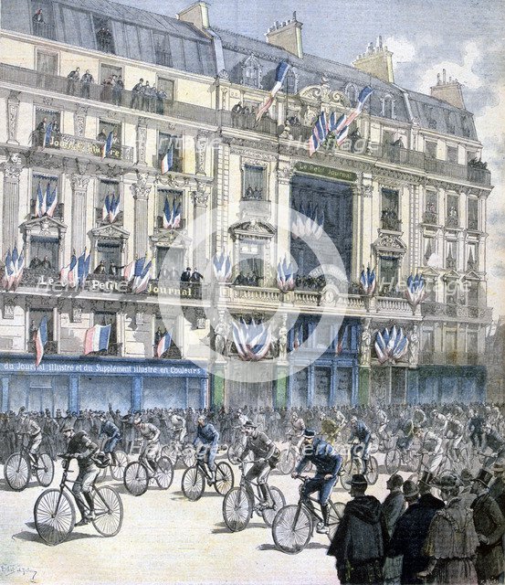 Start of the Paris-Brest-Paris cycle race, 1891. Creator: F Meaulle.