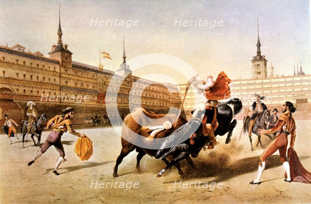 Bullfight in the Plaza Mayor of Madrid, lithography by Blanchard.