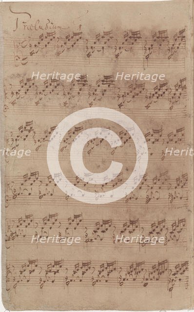 Autograph manuscript of the first page of the Prelude No. 1 from the first part of the Well..., 1722 Creator: Bach, Johann Sebastian (1685-1750).