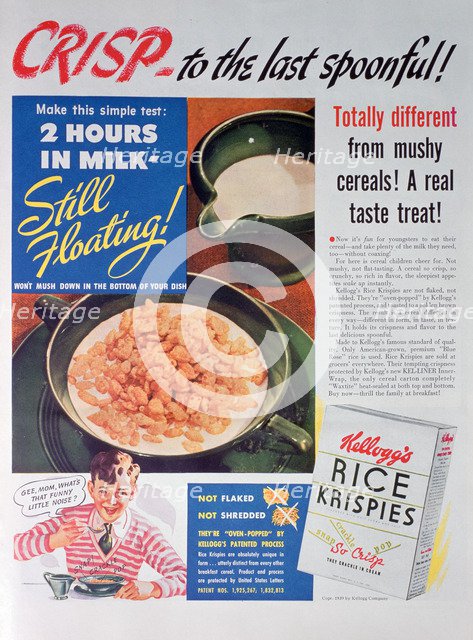 Advert for Kellogg's Rice Krispies, 1939. Artist: Unknown