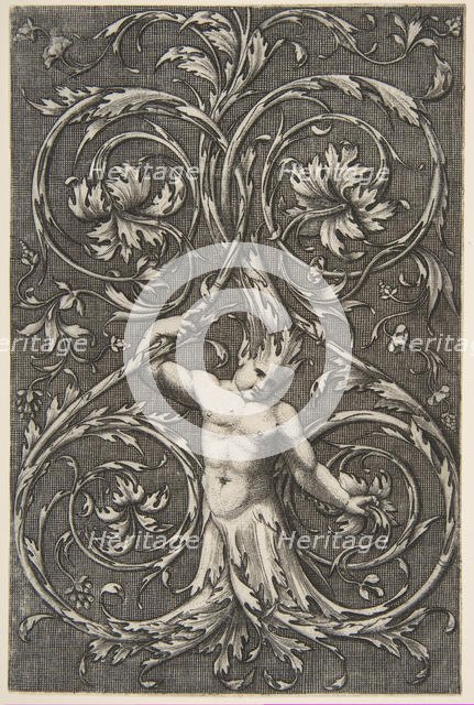 Grotesque with male figure with lower body and head of acanthus scrolls, ca. 1515-1600. Creator: Unknown.