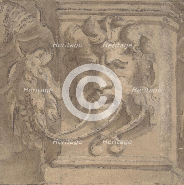 Ornamental Design with Antique-style Mask, 1550-1600. Creator: Anon.