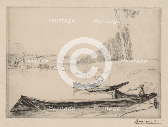 Small ferry-boats on the banks oft he Seine, c. 1858. Creator: Félix Bracquemond (French, 1833-1914).