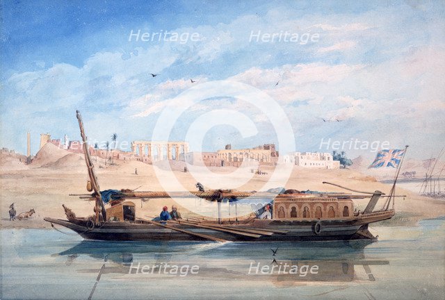 'A Boat on the Nile, Luxor, Egypt', 19th century. Artist: Emile Prisse D'Avennes