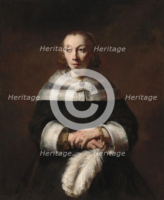 Portrait of a Lady with an Ostrich-Feather Fan, c. 1656/1658. Creator: Rembrandt Harmensz van Rijn.