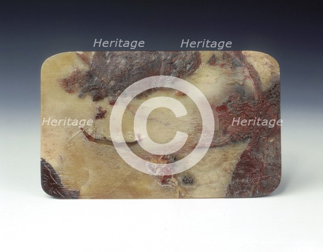 Carved soapstone plaque with scene of Su Shi at the Red Cliffs, China, mid-18th century. Artist: Unknown