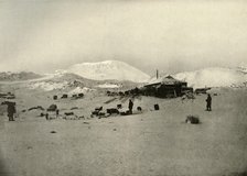 'The Winter Quarters. With Mount Erebus in the Background', c1908, (1909). Artist: Unknown.