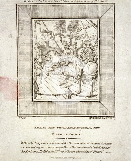 William the Conqueror on horseback entering the Tower of London, c1852, (c1900?) Artist: Anon