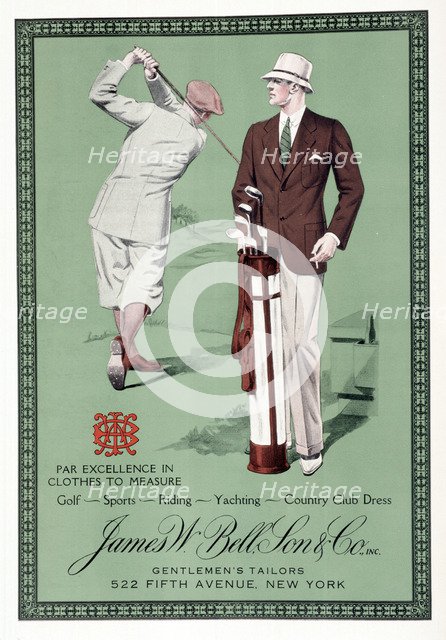 Advertisement for James W Bell Sons and co, gentlemen tailors, c1930. Artist: Unknown