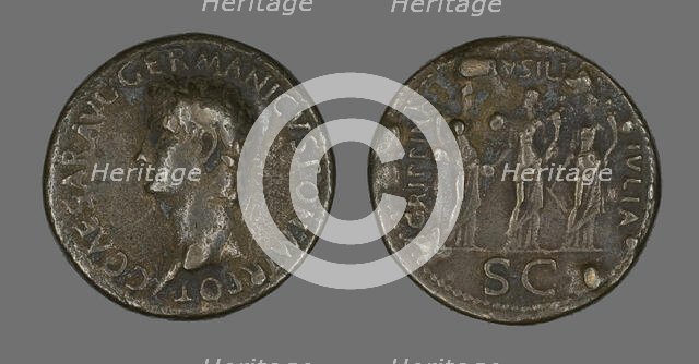 Sestertius (Coin) Portraying Emperor Gaius (Caligula), 37-38. Creator: Unknown.