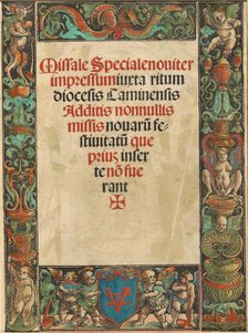 Title Page for a Missal, with Satyr and Putti Border [verso], c. 1511. Creator: Urs Graf.