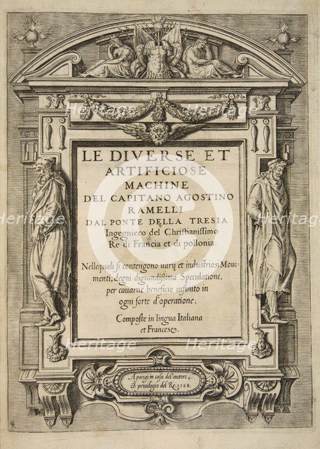 Title Page, from Le Diverse Et Artificiose Machine Del Capitano Agostino Ramelli, pub. 1588 (Engravi Creator: French School (16th Century).