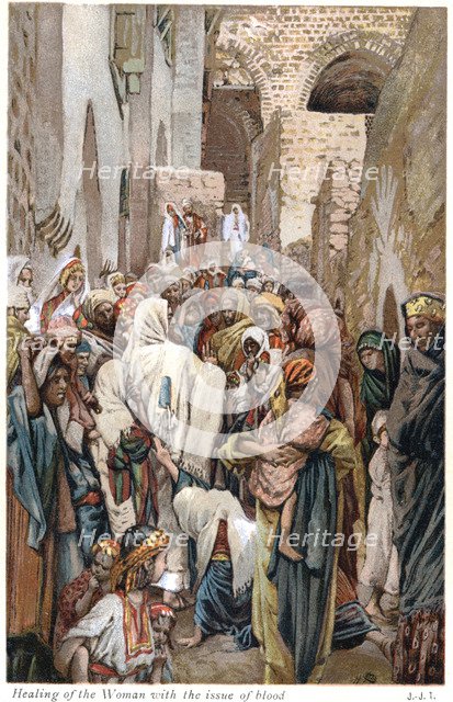 Woman with issue of blood touching the border of Jesus' garment and being  healed, c1890. Artist: James Tissot