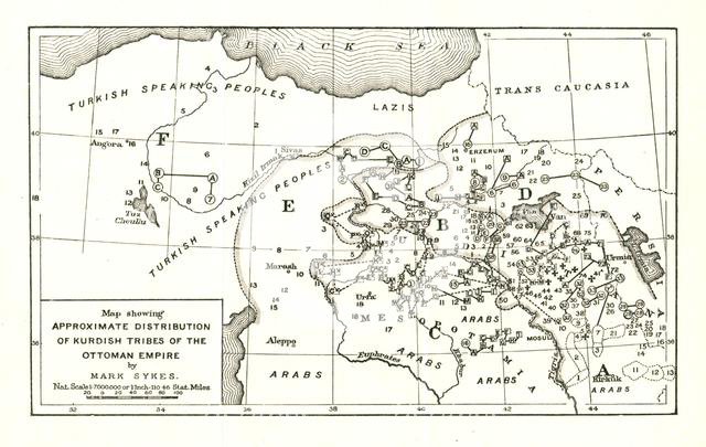 'Map showing Approximate Distribution of Kurdish Tribes of the Ottoman Empire', c1915. Creator: Mark Sykes.