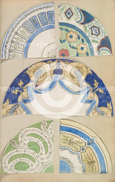 Six Designs for Decorated Plates, 1845-55. Creator: Alfred Crowquill.