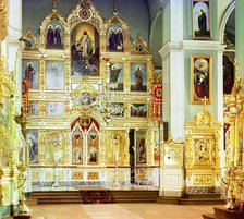 Iconostasis in the summer cathedral [Leushinskii Monastery, Leushino, Russian Empire], 1909. Creator: Sergey Mikhaylovich Prokudin-Gorsky.